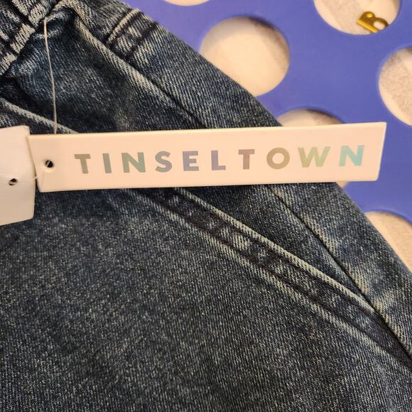 TINSELTOWN Blue Dark Wash Hi-Rise Drawstring Denim Pull On Pant Junior L NEW - Picture 8 of 12